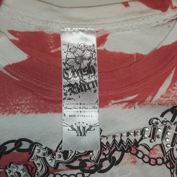 Crash and Burn white skull tee w/ red stripes - Picture 9 of 11